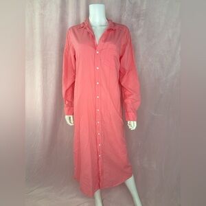 Frank & Eileen Womens Rory Dress 100% Cotton Pink Button Down Shirt Maxi Medium